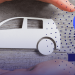 Paper-cut white car between hands with a blue map pin pointing to Jersey City, New Jersey (NJ).